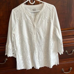 Chico’s white lace and embroidered tunic